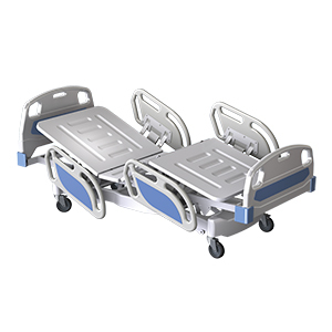 Кровать медицинская функциональная трехсекционная КМФТ140-«МСК» электрическая, с ложем, спинками и ограждениями из пластика(код МСК-3140)
